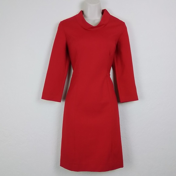 Talbots Dresses & Skirts - Talbots Red Sheath Dress 2 Heavy Thick Cowl Neck 3/4 Sleeve Workwear Career